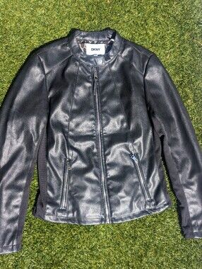 Black Faux Leather Bomber Jacket with Zip Pockets